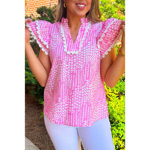 Pink Abstract Print Flutter Sleeve
